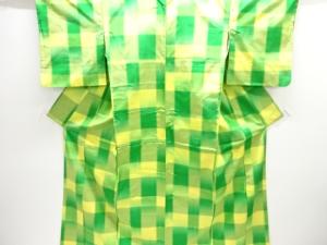 アンティーク　格子織り出し手織り節紬着物アンサンブル